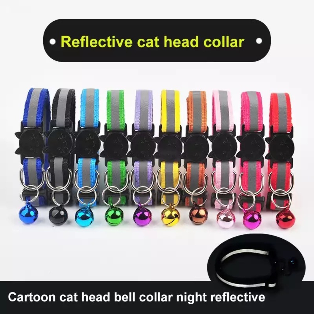 Reflective Colorful Pet Necklace / Pet Collar With Bell & Adjustable Buckle